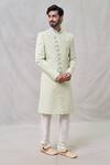 Buy_Arihant Rai Sinha_Green Georgette, Denim Cut Work, Sequins, Embroidery Cutdana Sherwani Set _Online_at_Aza_Fashions