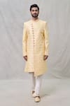 Arihant Rai Sinha_Yellow Sherwani Art Silk Embroidery Thread Checkered Set _Online_at_Aza_Fashions