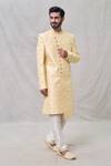 Buy_Arihant Rai Sinha_Yellow Sherwani Art Silk Embroidery Thread Checkered Set _Online_at_Aza_Fashions