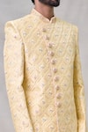 Shop_Arihant Rai Sinha_Yellow Sherwani Art Silk Embroidery Thread Checkered Set _Online_at_Aza_Fashions