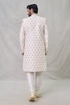 Shop_Arihant Rai Sinha_Cream Silk, Faux Leather, Chanderi Beads, Cut Lotus Embroidered Sherwani Set _at_Aza_Fashions