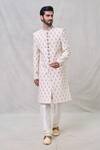 Buy_Arihant Rai Sinha_Cream Silk, Faux Leather, Chanderi Beads, Cut Lotus Embroidered Sherwani Set _Online_at_Aza_Fashions