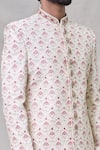 Shop_Arihant Rai Sinha_Cream Silk, Faux Leather, Chanderi Beads, Cut Lotus Embroidered Sherwani Set _Online_at_Aza_Fashions