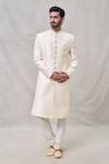 Buy_Arihant Rai Sinha_Cream Sherwani Art Silk Embroidery Sequin Stripe Set _at_Aza_Fashions