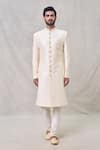 Arihant Rai Sinha_Cream Sherwani Art Silk Embroidery Sequin Stripe Set _Online_at_Aza_Fashions