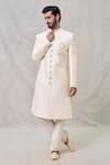 Buy_Arihant Rai Sinha_Cream Sherwani Art Silk Embroidery Sequin Stripe Set _Online_at_Aza_Fashions