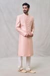 Buy_Arihant Rai Sinha_Peach Sherwani Art Silk Embroidery Sequin Work Set _at_Aza_Fashions