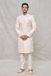 Buy_Arihant Rai Sinha_Cream Sherwani Art Silk Embroidery Sequin And Thread Set _at_Aza_Fashions