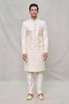 Arihant Rai Sinha_Cream Sherwani Art Silk Embroidery Sequin And Thread Set _Online_at_Aza_Fashions