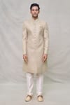 Buy_Arihant Rai Sinha_Beige Sherwani Art Silk Embroidery Sequin Scallop Set _Online_at_Aza_Fashions