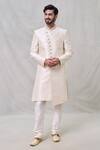 Buy_Arihant Rai Sinha_Cream Sherwani Art Silk Embroidery Thread Work Set _at_Aza_Fashions