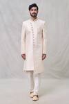 Buy_Arihant Rai Sinha_Cream Sherwani Art Silk Embroidery Thread Work Set _Online_at_Aza_Fashions