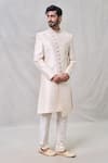 Shop_Arihant Rai Sinha_Cream Sherwani Art Silk Embroidery Thread Work Set _Online_at_Aza_Fashions