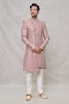 Buy_Arihant Rai Sinha_Pink Sherwani Art Silk Embroidery Thread Diamond Pattern Set _at_Aza_Fashions