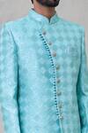Arihant Rai Sinha_Blue Silk Sequins, Embroidery Geometric Pattern Sherwani Set _at_Aza_Fashions