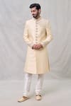 Buy_Arihant Rai Sinha_Beige Sherwani Art Silk Embroidery Thread Floral Vine Set _at_Aza_Fashions