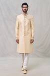 Buy_Arihant Rai Sinha_Beige Sherwani Art Silk Embroidery Thread Floral Vine Set _Online_at_Aza_Fashions