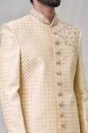 Arihant Rai Sinha_Beige Sherwani Art Silk Embroidery Thread Floral Vine Set _at_Aza_Fashions