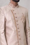 Shop_Arihant Rai Sinha_Beige Sherwani Art Silk Embroidery Thread Paisley Pattern Set _Online_at_Aza_Fashions