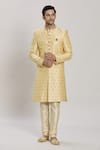 Buy_Arihant Rai Sinha_Gold Sherwani Art Silk Embroidery Thread Work Set_at_Aza_Fashions