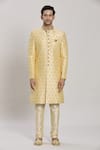 Arihant Rai Sinha_Gold Sherwani Art Silk Embroidery Thread Work Set_Online_at_Aza_Fashions