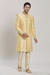 Buy_Arihant Rai Sinha_Gold Sherwani Art Silk Embroidery Thread Work Set_Online_at_Aza_Fashions