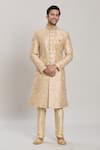 Buy_Arihant Rai Sinha_Gold Sherwani Art Silk Embroidery Thread Abstract Pattern Set _at_Aza_Fashions