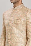 Shop_Arihant Rai Sinha_Gold Sherwani Art Silk Embroidery Thread Abstract Pattern Set _Online_at_Aza_Fashions