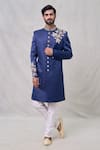 Buy_Arihant Rai Sinha_Blue Sherwani Art Silk Embroidery Floral Woven Set _at_Aza_Fashions