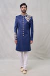 Arihant Rai Sinha_Blue Sherwani Art Silk Embroidery Floral Woven Set _Online_at_Aza_Fashions