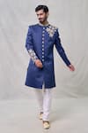 Buy_Arihant Rai Sinha_Blue Sherwani Art Silk Embroidery Floral Woven Set _Online_at_Aza_Fashions