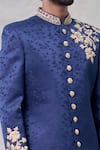 Shop_Arihant Rai Sinha_Blue Sherwani Art Silk Embroidery Floral Woven Set _Online_at_Aza_Fashions