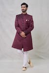 Buy_Arihant Rai Sinha_Wine Sherwani Art Silk Embroidery Cutdana Set _at_Aza_Fashions