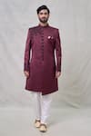 Arihant Rai Sinha_Wine Sherwani Art Silk Embroidery Cutdana Set _Online_at_Aza_Fashions