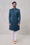 Arihant Rai Sinha_Green Sherwani Art Silk Embroidery Cutdana Flower Set _Online_at_Aza_Fashions