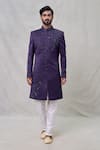 Arihant Rai Sinha_Purple Sherwani Art Silk Embroidery Cutdana Threadwork Set _Online_at_Aza_Fashions