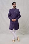 Buy_Arihant Rai Sinha_Purple Sherwani Art Silk Embroidery Cutdana Threadwork Set _Online_at_Aza_Fashions