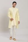 Buy_Arihant Rai Sinha_Yellow Sherwani Art Silk Embroidery Thread Checkered Pattern Layered Set _Online_at_Aza_Fashions