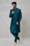 Buy_Arihant Rai Sinha_Blue Art Silk Embroidery Mirror Thread Sequin Florin Vine Layered Sherwani Set _at_Aza_Fashions