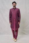 Arihant Rai Sinha_Maroon Art Silk Embroidery Mirror Blossom Vine Thread Layered Sherwani Set _Online_at_Aza_Fashions