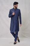 Buy_Arihant Rai Sinha_Blue Art Silk Embroidery Mirror Fleur Vine Thread Layered Sherwani Set _Online_at_Aza_Fashions