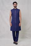 Arihant Rai Sinha_Blue Art Silk Embroidery Thread Quad Sequin Bloom Sherwani Set_Online_at_Aza_Fashions