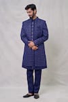 Shop_Arihant Rai Sinha_Blue Art Silk Embroidery Thread Quad Sequin Bloom Sherwani Set_Online_at_Aza_Fashions