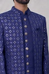 Arihant Rai Sinha_Blue Art Silk Embroidery Thread Quad Sequin Bloom Sherwani Set_at_Aza_Fashions