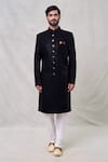 Buy_Arihant Rai Sinha_Black Velvet Silk Embroidery Thread Floweret Motif Layered Sherwani Set _Online_at_Aza_Fashions