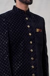 Arihant Rai Sinha_Black Velvet Silk Embroidery Thread Floweret Motif Layered Sherwani Set _at_Aza_Fashions