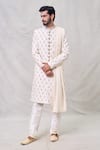 Buy_Arihant Rai Sinha_Cream Art Silk Embroidery Padma Bloom Sherwani Set _at_Aza_Fashions