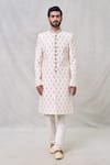 Arihant Rai Sinha_Cream Art Silk Embroidery Padma Bloom Sherwani Set _Online_at_Aza_Fashions