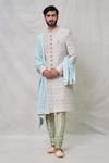 Buy_Arihant Rai Sinha_Green Art Silk Embroidery Padma Bloom Lotus Darbar Sherwani Set _at_Aza_Fashions