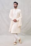 Buy_Arihant Rai Sinha_Cream Art Silk Embroidery Sequin Bahar Vine Sherwani Set _at_Aza_Fashions